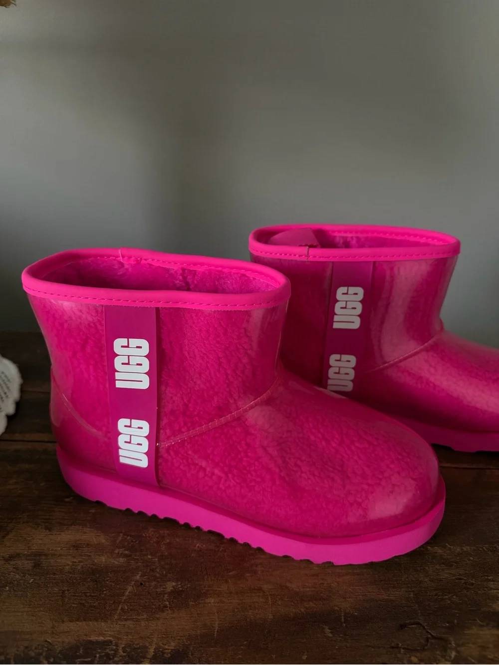 UGG Kids Bright Pink Glossy Waterproof Rain Boots